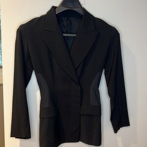 Acne Black Sz 34 Wool Elastin Fitted Blazer
